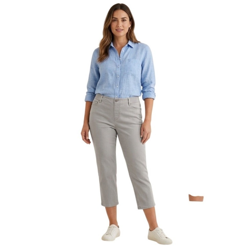 J.Jill Gray Cropped Denim Pants Straight Leg Stretch Jeans Size 4P